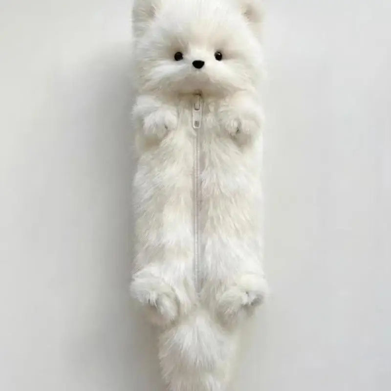 Cartoon Animal Plush Pencil Pouch Creative Student Stationery Case Qme White