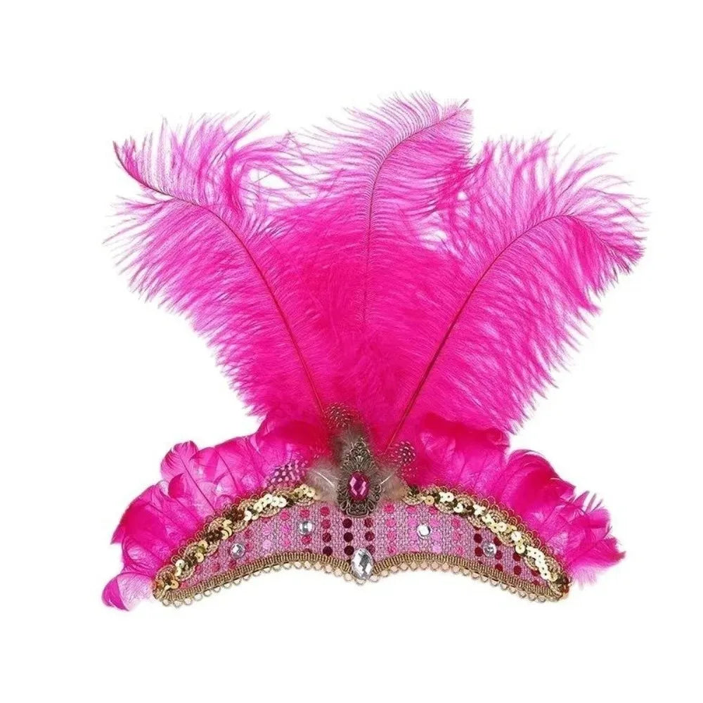 Exquisite Colorful Feather Headpiece Vintage Glitter Sequin Headband Qme Rose Red