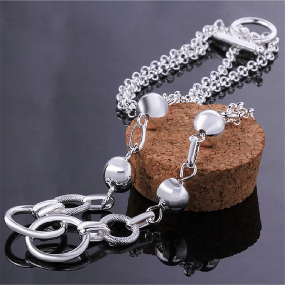 Hot New 925 Sterling Silver Bracelets Women Wild Creative Circle Beads Chain Fashion Lady Wedding Party Christmas Gifts Jewelry Qme