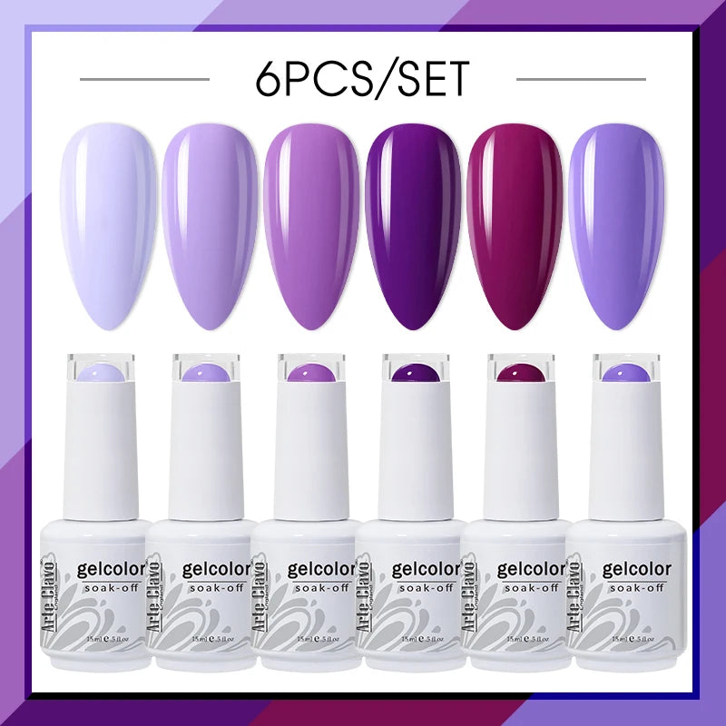 Arte Clavo Glitter Semi Permanent Nail Art LED UV Gel Polish Sparkly Qme AC-ZBZH05-6B