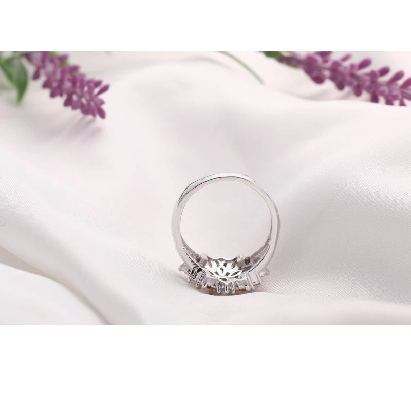 Ring Fashion 925 Sterling Silver Color Jewelry Colourful Cubic Zirconia Flower Design Cute Style Women Girls Party Engagement Qme