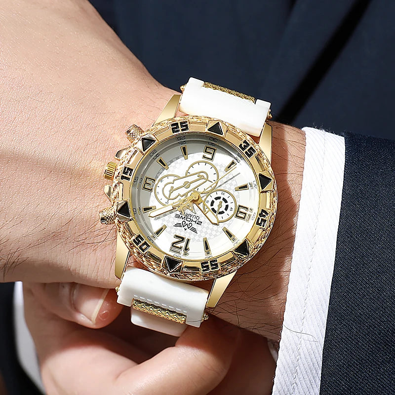 Três Eye Mixed Bar Scale Dial, refinado Silicone Quartz Watch, negócio elegante Qme 1