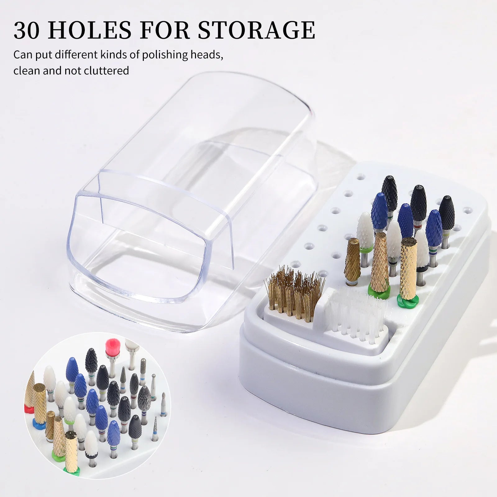 30 Holes Nail Polish Head Organizer Acrylic Portable Organizer Transparent Dustproof Cleaning Organizer Professional Nail Tools Qme