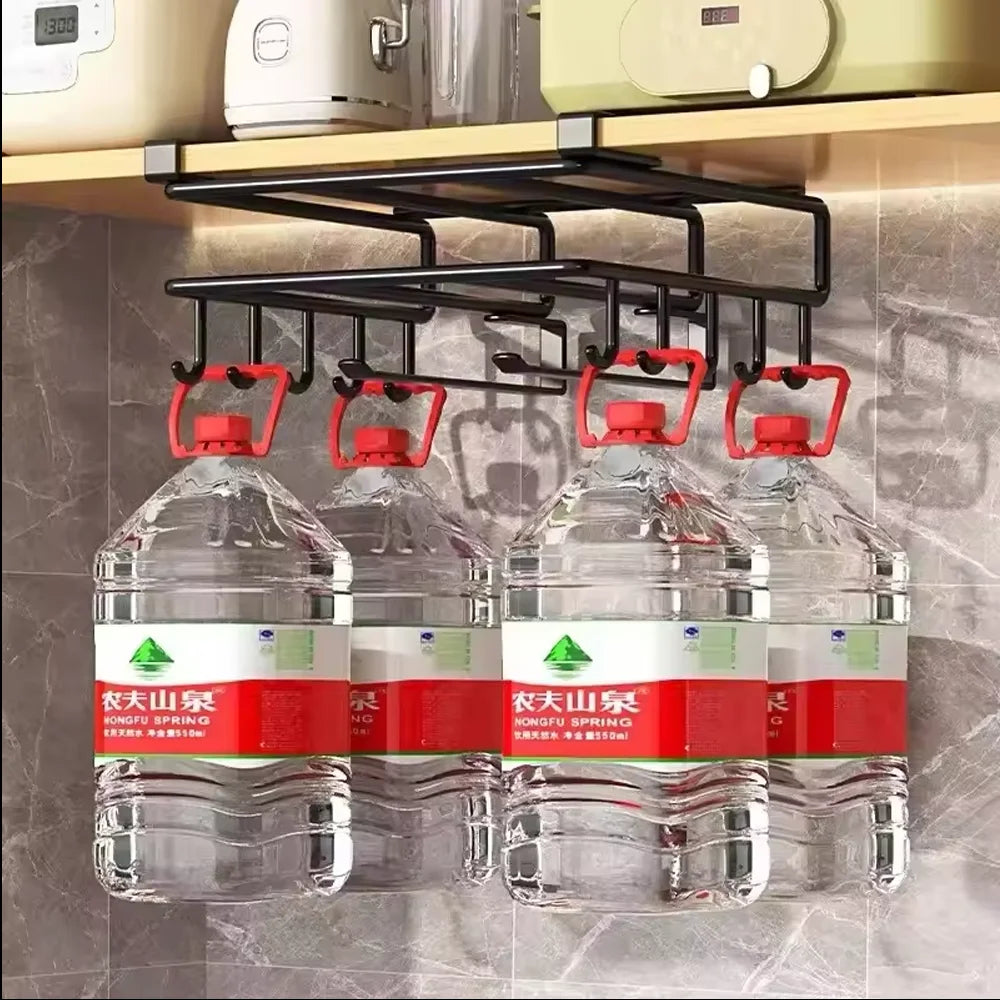 Multi-Purpose Under Cabinet Organizer with Hooks, No-Drill Wall Mounted Cutting Board Holder & Pot Lid Rack for Kitchen Qme