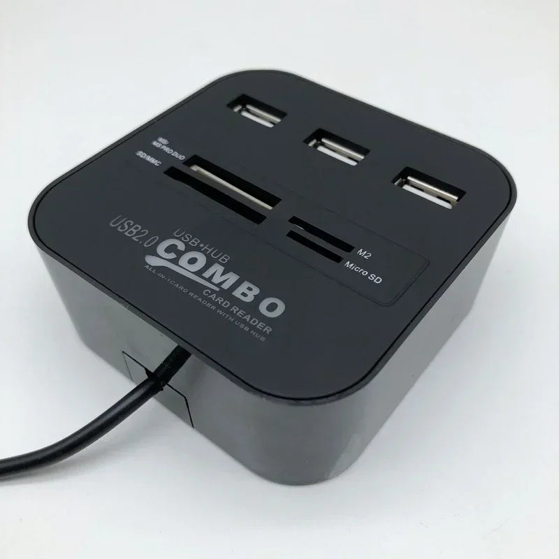 High Speed USB Hub 2.0 3 Ports with Card Reader Mini Hub USB Combo All In One USB Splitter Adapter for PC Laptop Computer Qme black