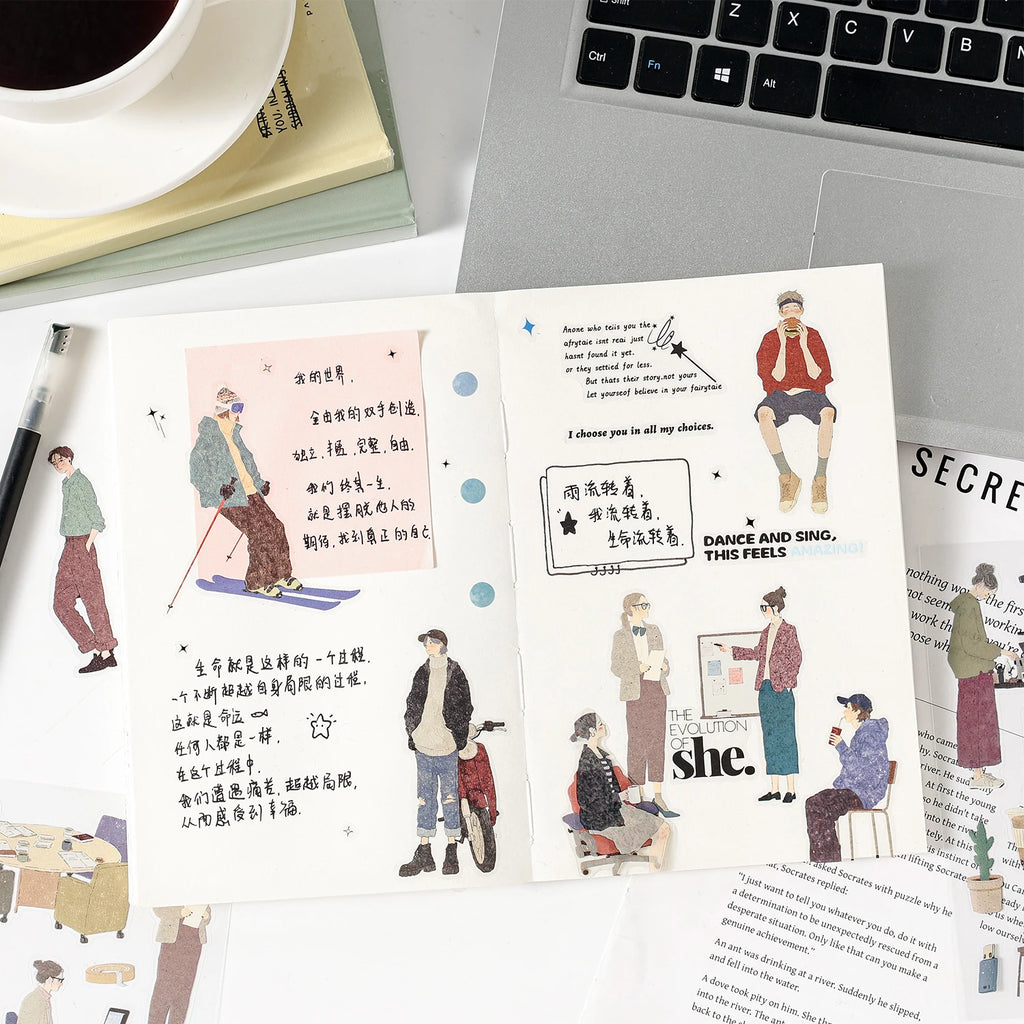 TIANZI 20/80 Pcs Cartoon Character Die-Cutting Stickers Korean Stationery DIY Scrapbooking Journal Decorative Sticker Book Qme