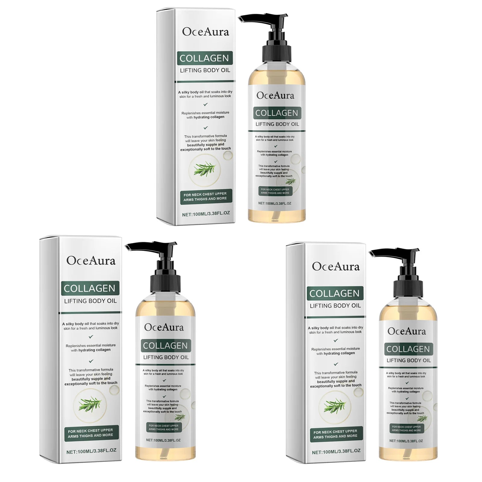 Collagen Body Oil Tighten Skin Lifting Increase Body Elasticity Massage Repair Moisturizing Non-greasy Essential Care Oil 100ml Qme 3 X 100ml Boxed