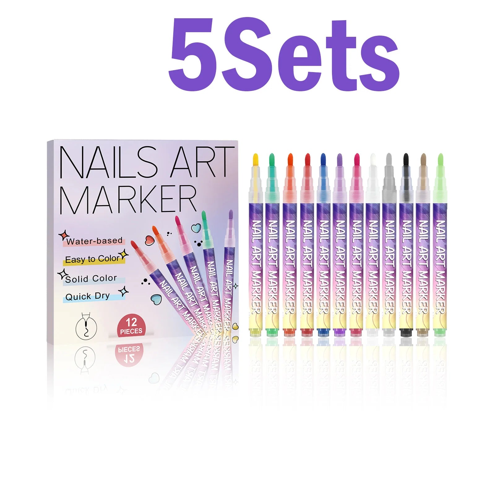 12 Colors DIY Nail Art Graffiti Pen 3D Nail Doodle Pen Acrylic Paint Pens for Nail Art Drawing Painting Nail Point Dotting Liner Qme 5 Sets