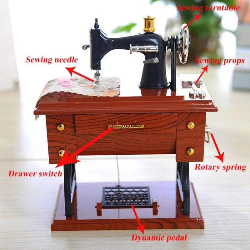 Vintage Music Box Mini Sewing Machine Mechanical Christmas Gift Table Decor Musical Toy Qme