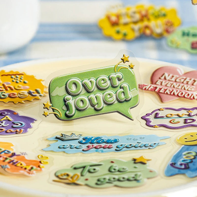 Simulated Ceramic Texture Flat Stickers, Dopamine Color Scheme with Blessing Wishes, Ideal for Junk Journal Scrapbooking Qme