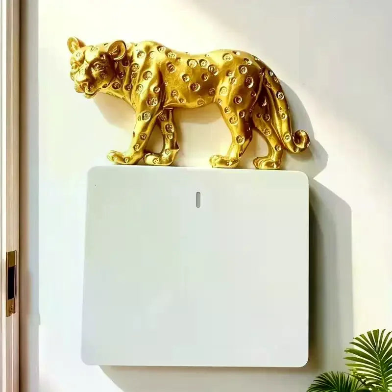 Leopard Light Switch Decoration Resin Leopard Figurine Self-Adhesive Detachable Wall Sticker Switch Ornament Home Decor Qme