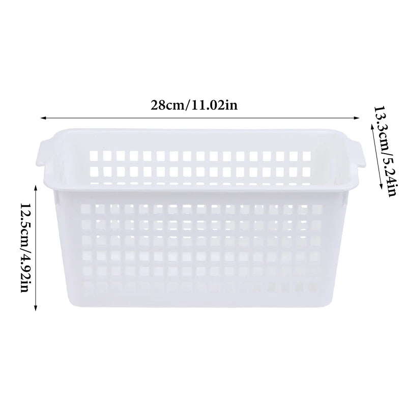 Plastic Storage Basket Snacks Storage Hollow Rectangular Ins Storage Box Basket Sorting Sundries For The Bathroom Kitchen Qme White