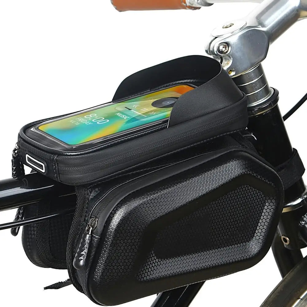Bike Frame Bag Waterproof Bicycle Bike Phone Front Holder Mount Mountain Bike Accessories for Cell Phone Under 6.8" Qme