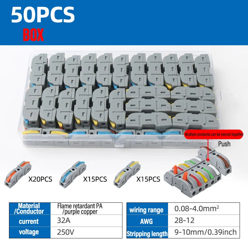 Universal Lever Wire Connectors 1-To-1 Inline Compact Splicing Quick Electrical Connector Reusable Plug In Insulated Terminals Qme 211 50PCS