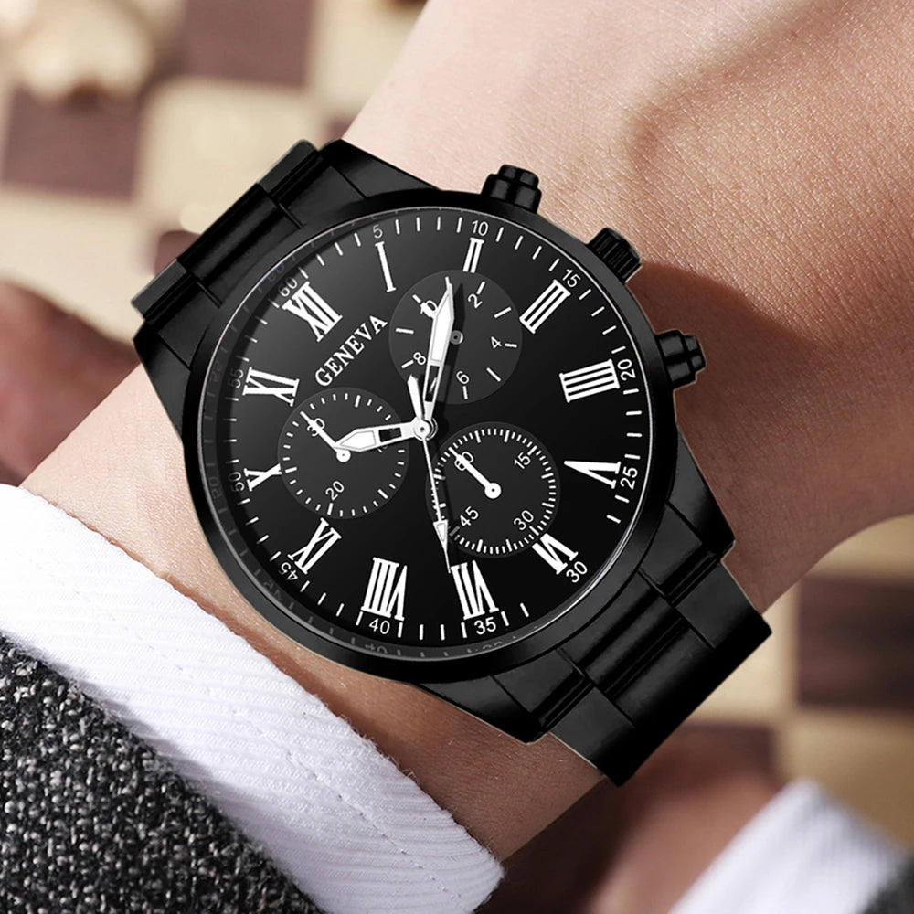 2PCS Men's Watch Set Business Trend Fashion Quartz Watch Set Suitable for Daily Clothing Matching Perfect Gift Qme