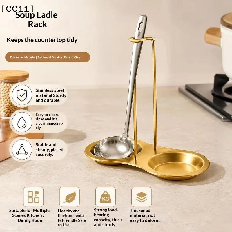 Stainless Steel Golden Ladle Holder Non Slip Stable Base Easy Clean Qme