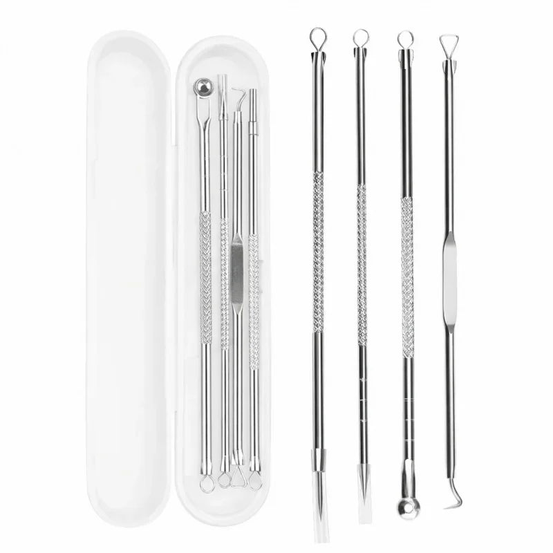4PCS Blackhead Remover Acne Needle Tools Set Face Cleaning Black Dots Pimple Comedone Extractor Pore Cleaner Skin Care Products Qme Silver