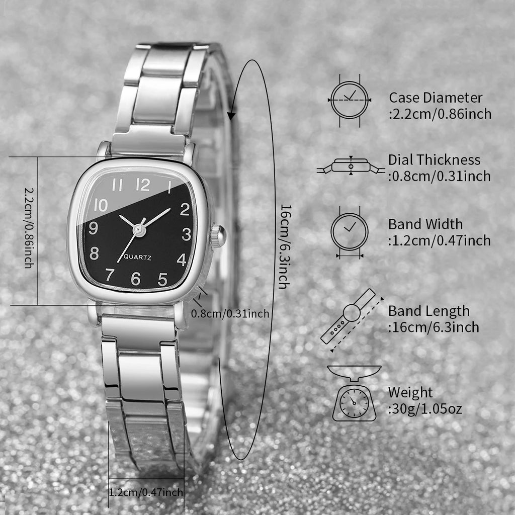 2PCS Fashion Square Arabic Dial Women Quartz Wristwatch Ladies Alloy Strap Watch With Bracelet Reloj Mujer (Without Box) Qme