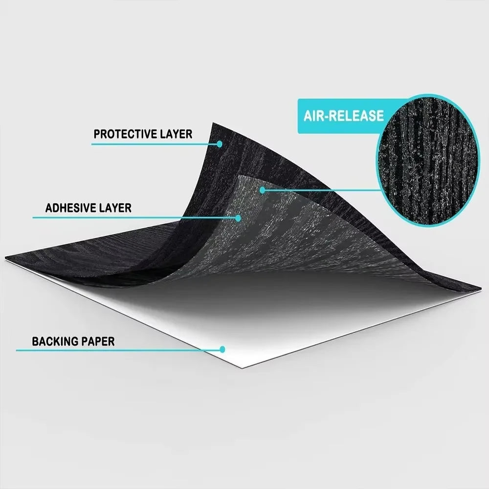 40cm Black Wood Peel & Stick Self-Adhesive Film, Real Wood Tactile Sensation for Furniture & Easy Clean Surfaces Qme