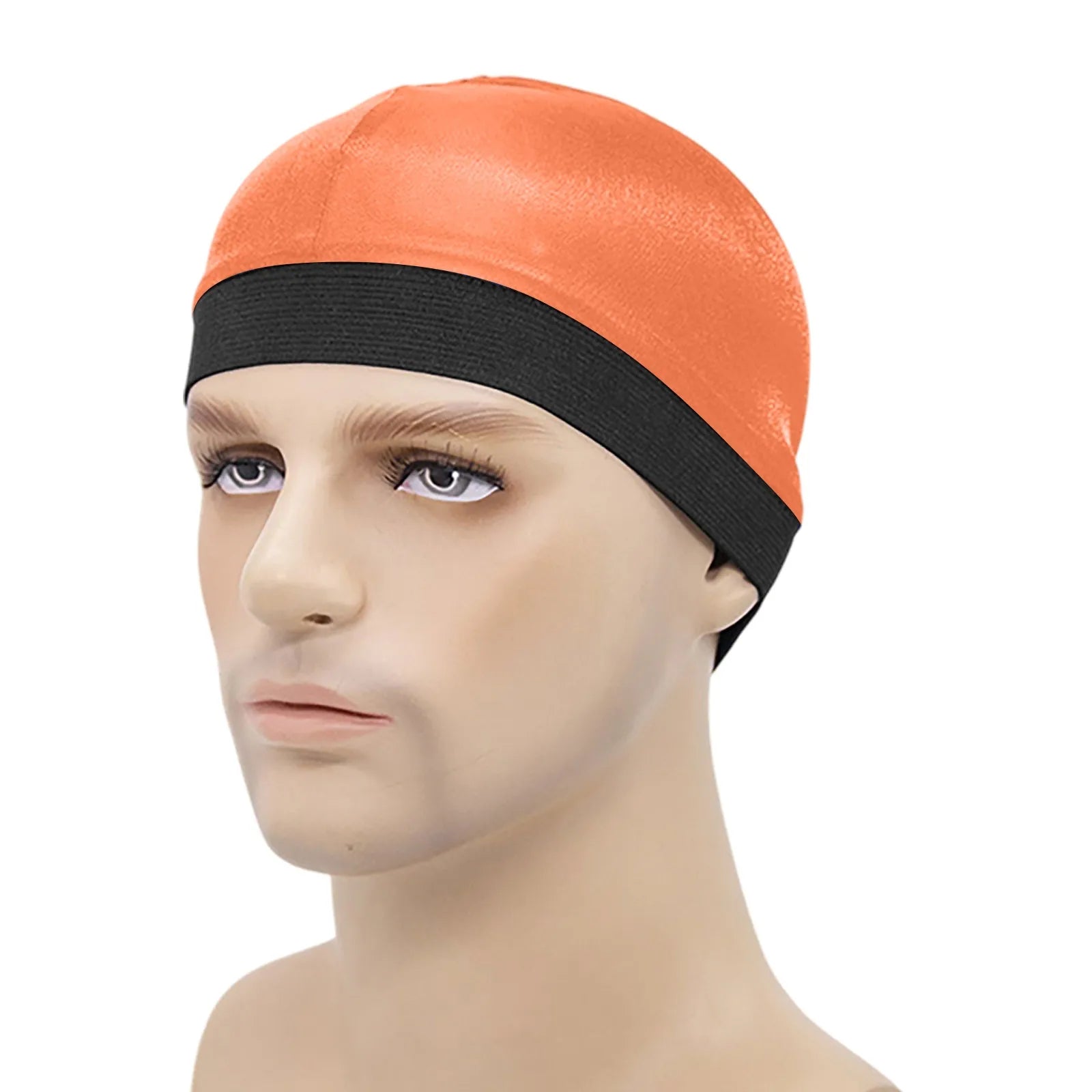 Elasticity Baotou Cap Hair Bands Men's and Women's Fashion Solid Silk Breathable Bottom Wig Cap Pirate Hat Headband Turban Qme Orange One Size