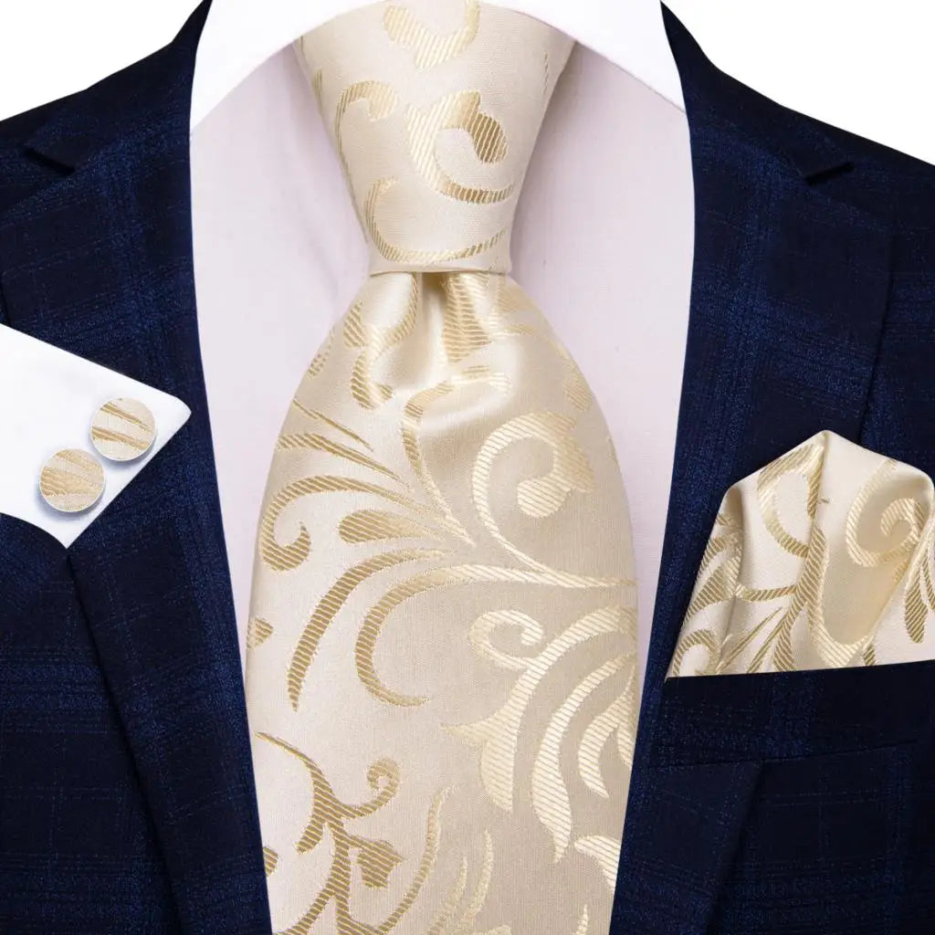 Champagne Floral Paisley Elegant Tie Men Groom Wedding Yellow Gray