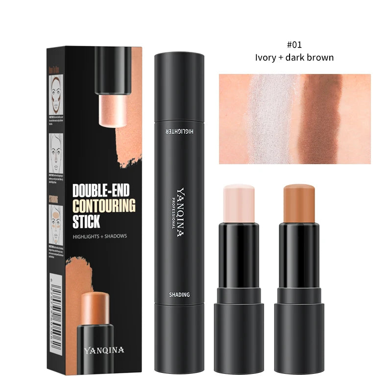 2-in-1 Dual-ended Contour & Highlight Stick, multifunctional facial contour stick, creates V-face and nose shadow, long lasting Qme 8506-1