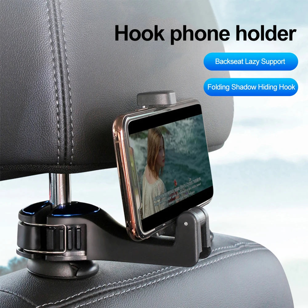 Dual-Use Car Rear Headrest Phone Mount Hidden Storage Hook Multifunctional Lock Type Cellphone Holder For Car Storage Organizer Qme