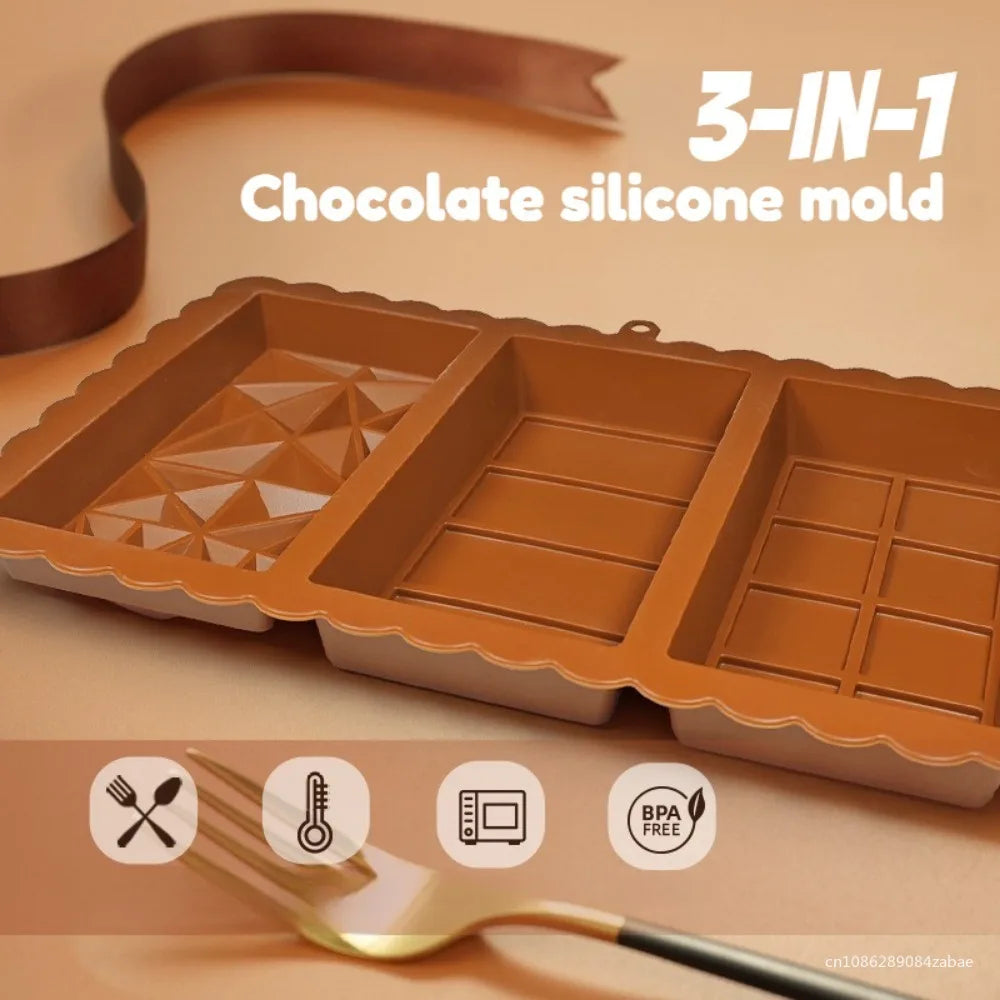 3-in-1 Silicone Chocolate Bar Mold Dubai Luxury Candy Break Apart Qme