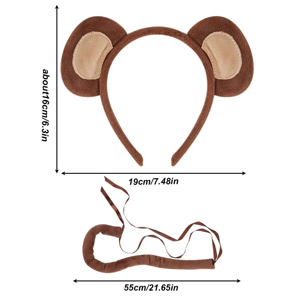 Monkey Ears and Tail Monkey Costume Accessory Kit Fashionable Halloween Animal Ears Cosplay Costume Comfortable Halloween Monkey Qme Standard A