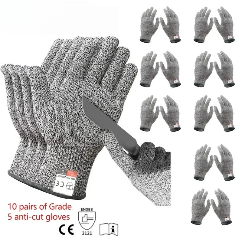 3Pairs Cut Resistant Gloves Food Grade Level 5 Protection Safety Kitchen Cutting Gloves Gray for Chef Wood Carving Qme