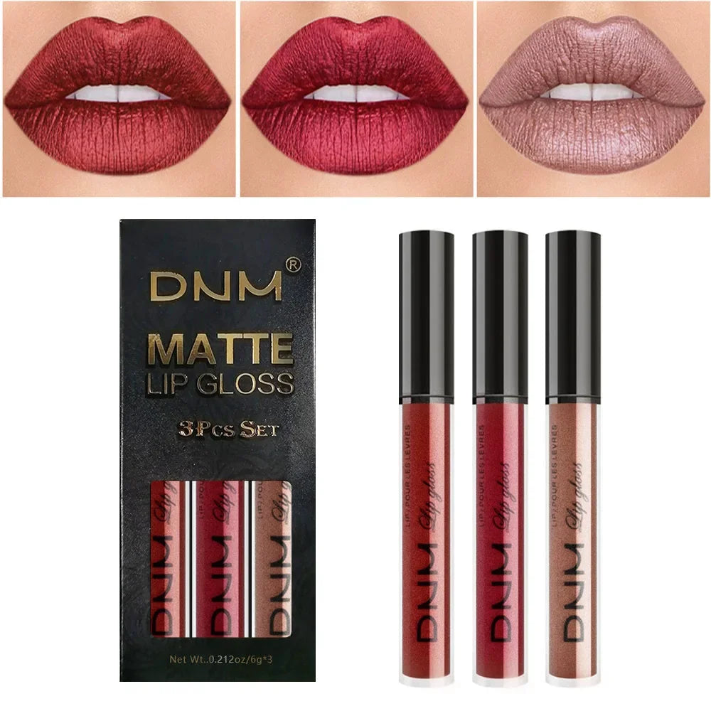 3pcs/set Liquid Lipsticks Waterproof Long Lasting Cosmetic Red Blue Purple Matte Lip Gloss Nude Lip Tint Stain Makeup Qme 04