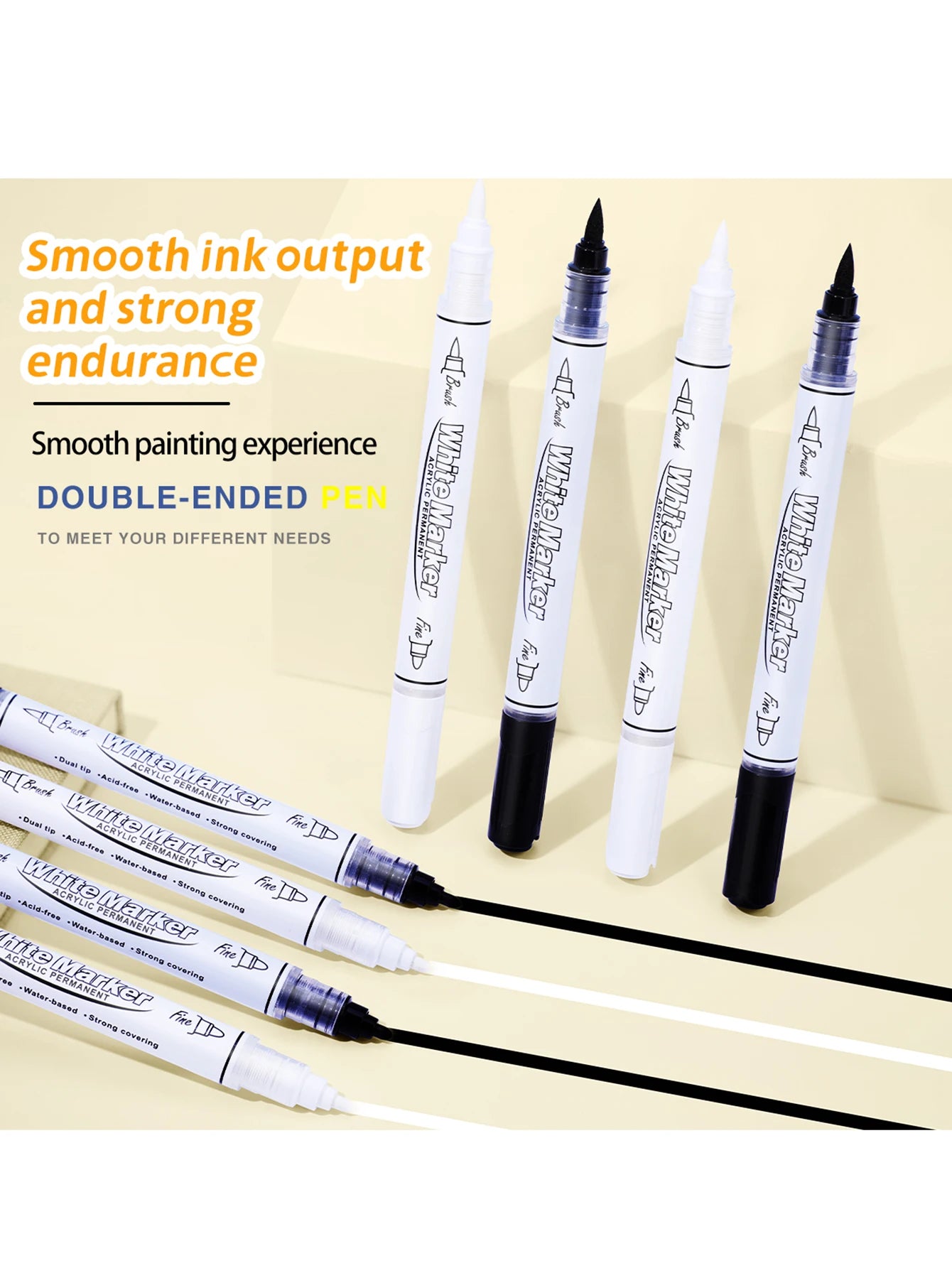 Black White Dual Tip Acrylic Paint Pen Large Capacity Permanent Marker Waterproof Fabric Paint Pen DIY Art Craft Supplies Qme