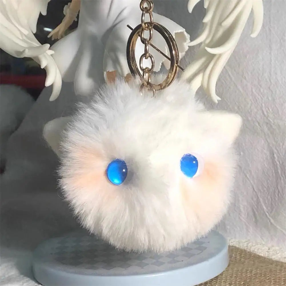 Black /White Plush Cat Keychain Kawaii Kitten Cartoon Keyring Ladies Girls Bag Pendant Hairball Keychain School Bag Key Chains Qme