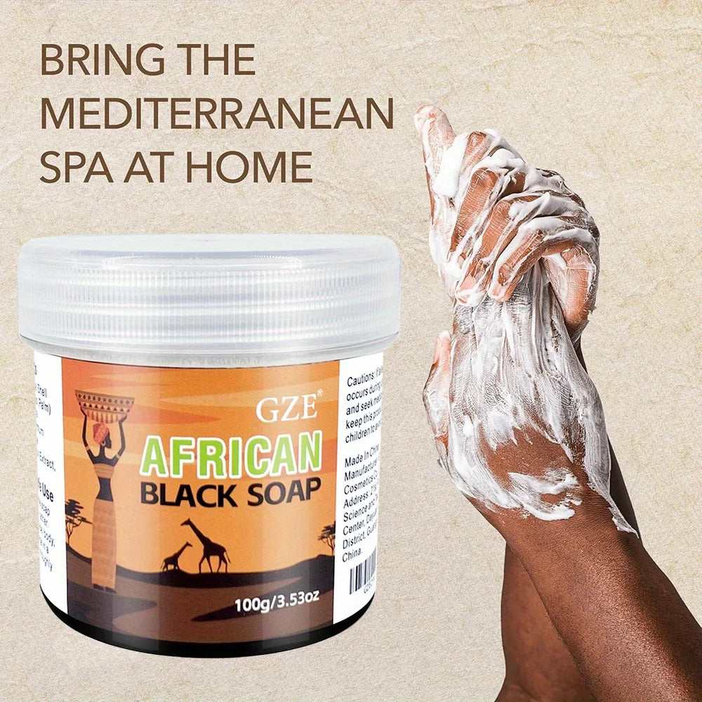 GZE African Black Soap 3-in-1 Face, Hair, and Body Cleanser - Deeply Cleanses and Moisturizes Skin and Hair, Natural Ingredients Qme