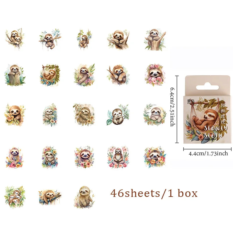 Cute Animal Sticker Pack with Panda, Dog, Penguin & Sea Creatures, Clearance Stickers for Collage,Notebooks & Water Cups Qme sloth