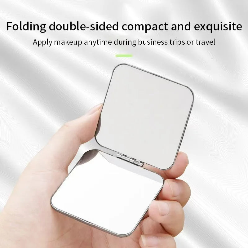 Portable Women Stainless Steel Makeup Mirror Hand Pocket Folded-side Qme