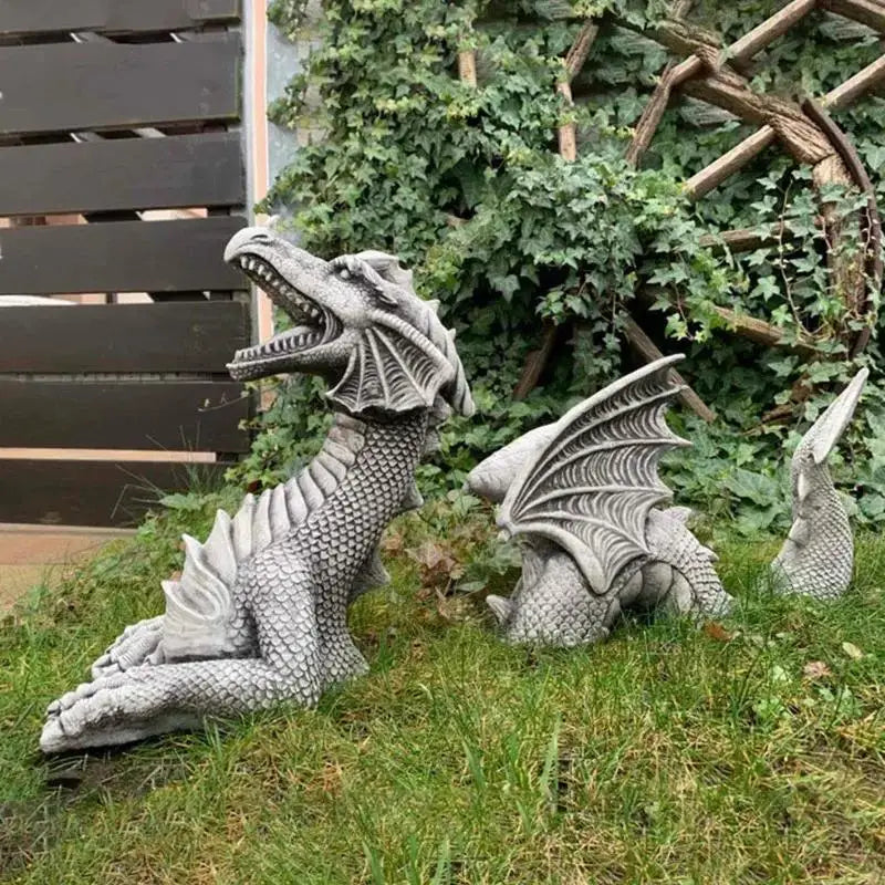 Dragon Shape Sculptures Resin Giants Lawn Sculpture Gothic Fantasy Qme