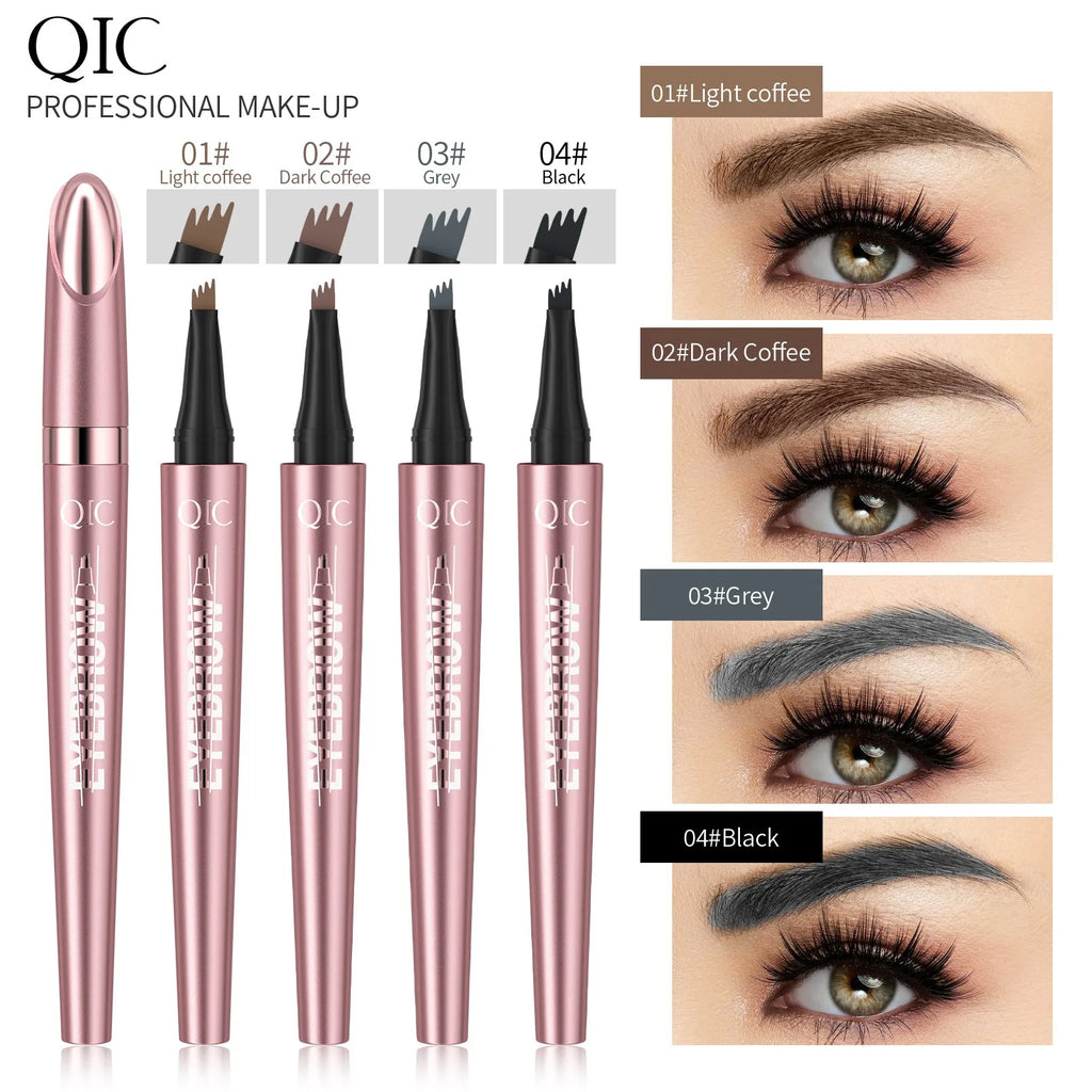 4 Point Liquid Eyebrow Pencil Waterproof Dark Brown Fork Tip Eyebrow Pencil Tattoo Fine Sketch Liquid Eyebrow Pen Makeup Tool Qme