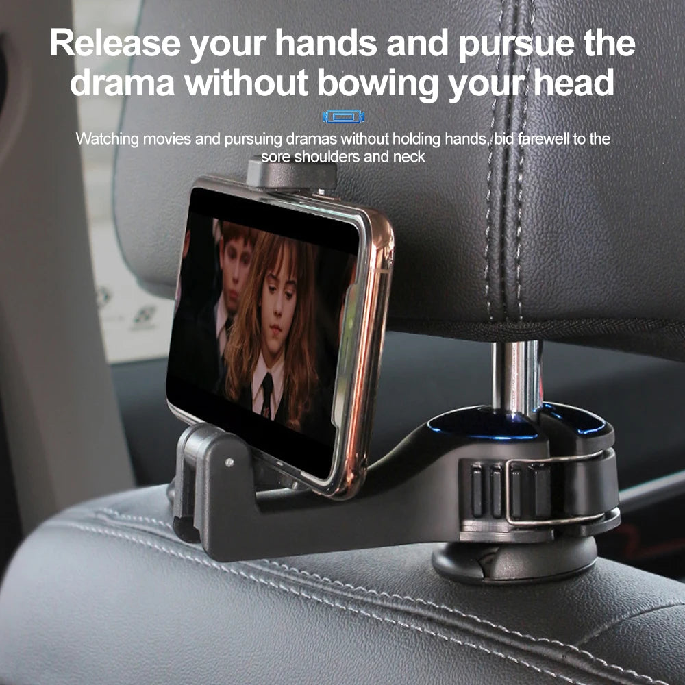 Dual-Use Car Rear Headrest Phone Mount Hidden Storage Hook Multifunctional Lock Type Cellphone Holder For Car Storage Organizer Qme