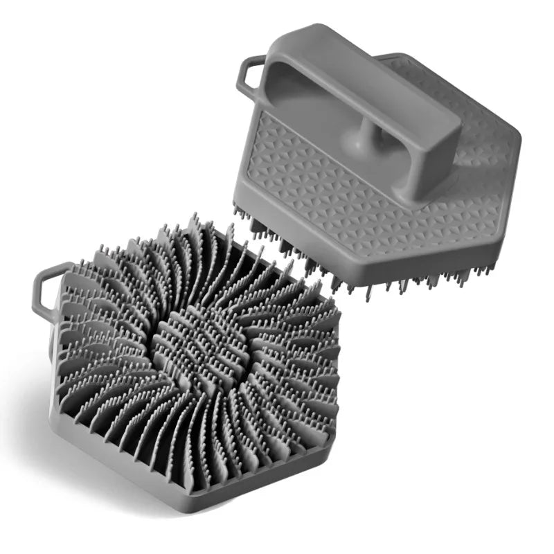 Premium Silicone Shower Brush Rotating Massage Back Scrubber Soft Qme Gray 1PC