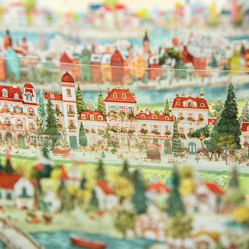 Watercolor Fairy Tale Town Washi Tape, Healing & Relaxing Creative Material, Ideal for Journal Scenery, Collage Qme