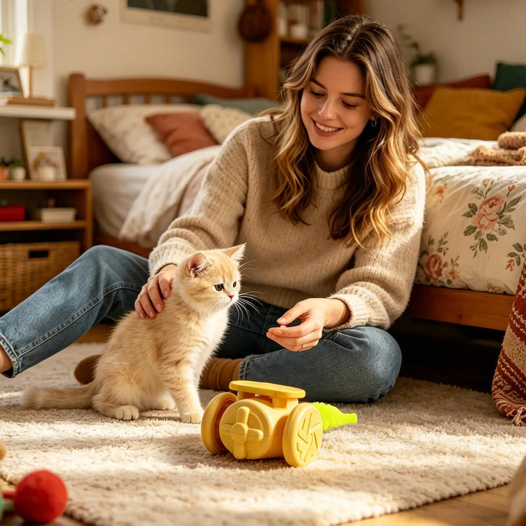 Indoor Cat Toys Rechargeable Tail-Swaying Teaser Automatic Obstacle Avoidance Cat Toy For Small Medium Large Indoor Outdoor Home Qme