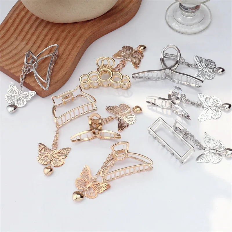 New Hollow Out Butterfly Tassel Hair Pins for Women Girl Beauty Vintage Metal Golden Clips Jewelry Accessories Styling Tools Qme