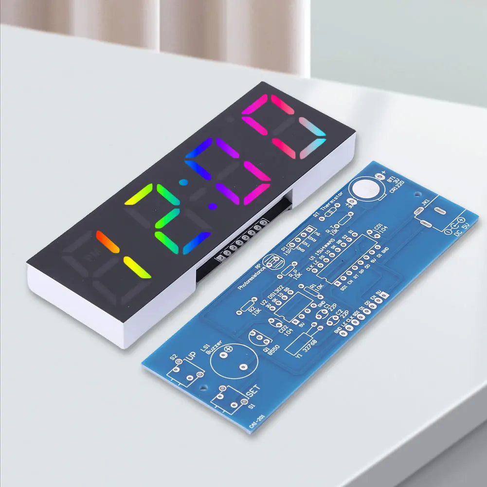 Colorful Digital Clock Electronic Kit Time Week Temp Date Display Electronical Clock Making Experiment Kit for Soldering Project Qme