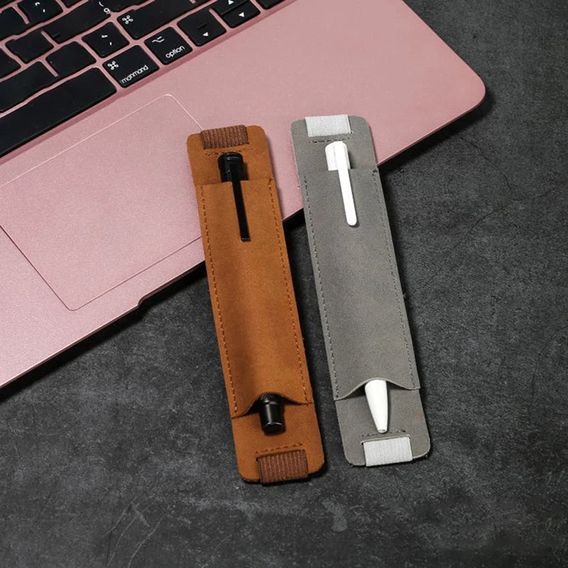 Adjustable Elastic Band Pen Holder PU Leather Sleeve Pouch Notebook Qme