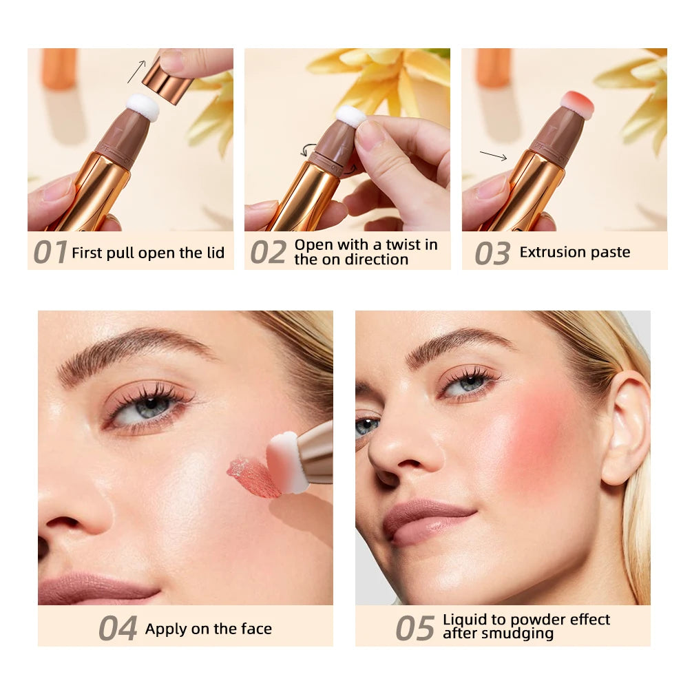 QIBEST Liquid Contour With Cushion Applicator Highlight Shimmer Natural Soft Moisturizing Cream Liquid Blush For Cheek Cosmetics Qme
