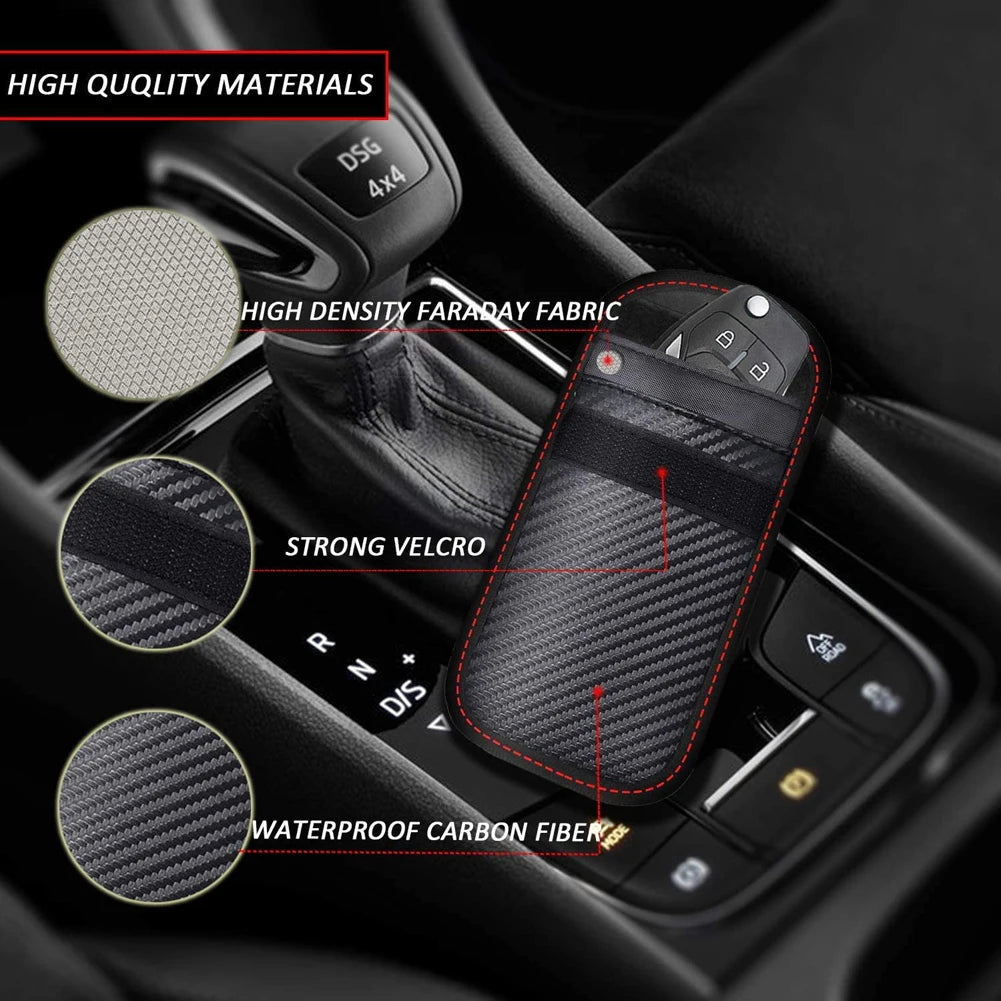 2Pcs Car Key Signal Blocker Case Carbon Fiber Faraday Cage Protector Double-Layer Car RFID Signal Blocker Key Bag for Auto Parts Qme