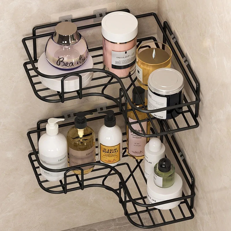No Drill Wall Mounted Iron Bathroom Shelf Corner Shower Caddy Qme