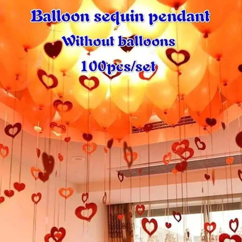 100Pcs Rain Silk Pendant Decoration Balloon Party Decoration Venue Layout Heart-shaped Balloon Sequin Pendant Decoration Qme