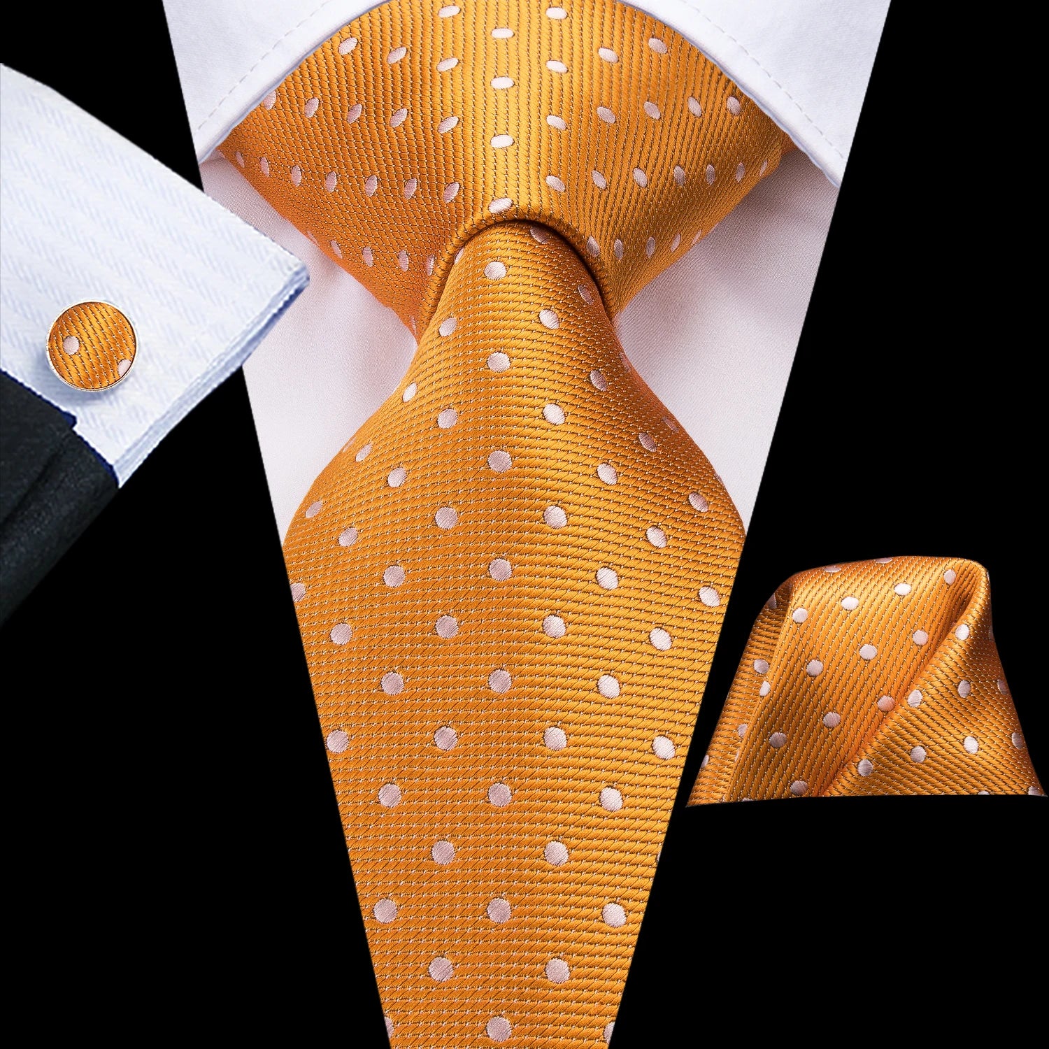 Orange Tie Men Necktie Pocket Square Cufflinks Formal Wedding Qme LDSN3195